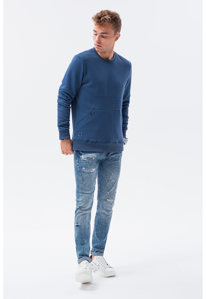 Bluza sport cu decolteu la baza gatului si buzunare oblice - Albastru inchis -