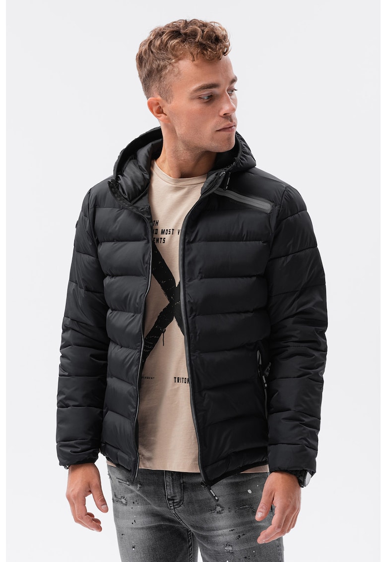 Geaca matlasata cu buzunare cu fermoar - Negru