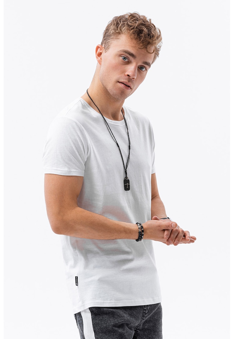 Tricou din bumbac cu decolteu la baza gatului - Alb optic