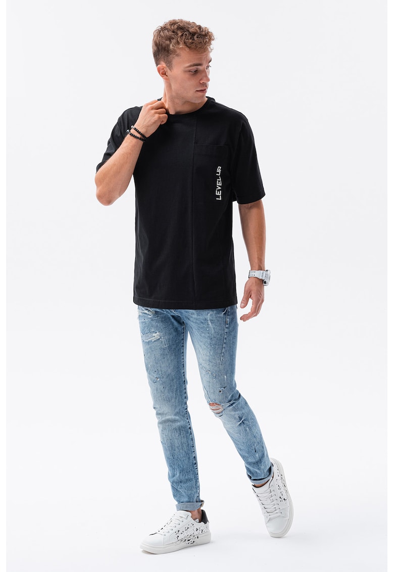 Tricou lejer din bumbac cu decolteu la baza gatului