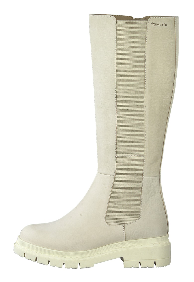 Cizme de piele lungi pana la genunchi cu insertii de material textil Cizme de piele lungi pana la genunchi cu insertii de material textil