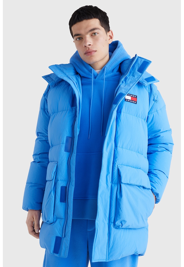Tommy Jeans Graca bufanta cu model matlasat si buzunare aplicate - Albastru pastel