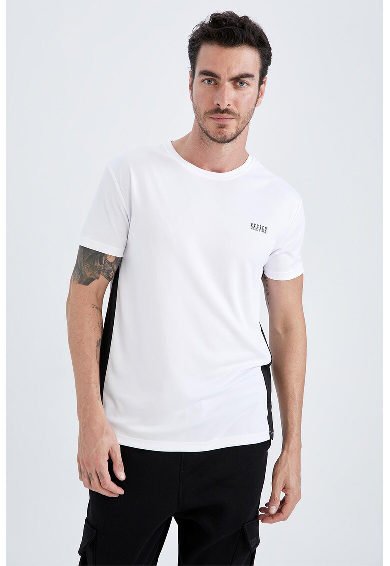 Tricou regular fit cu dungi laterale contrastante