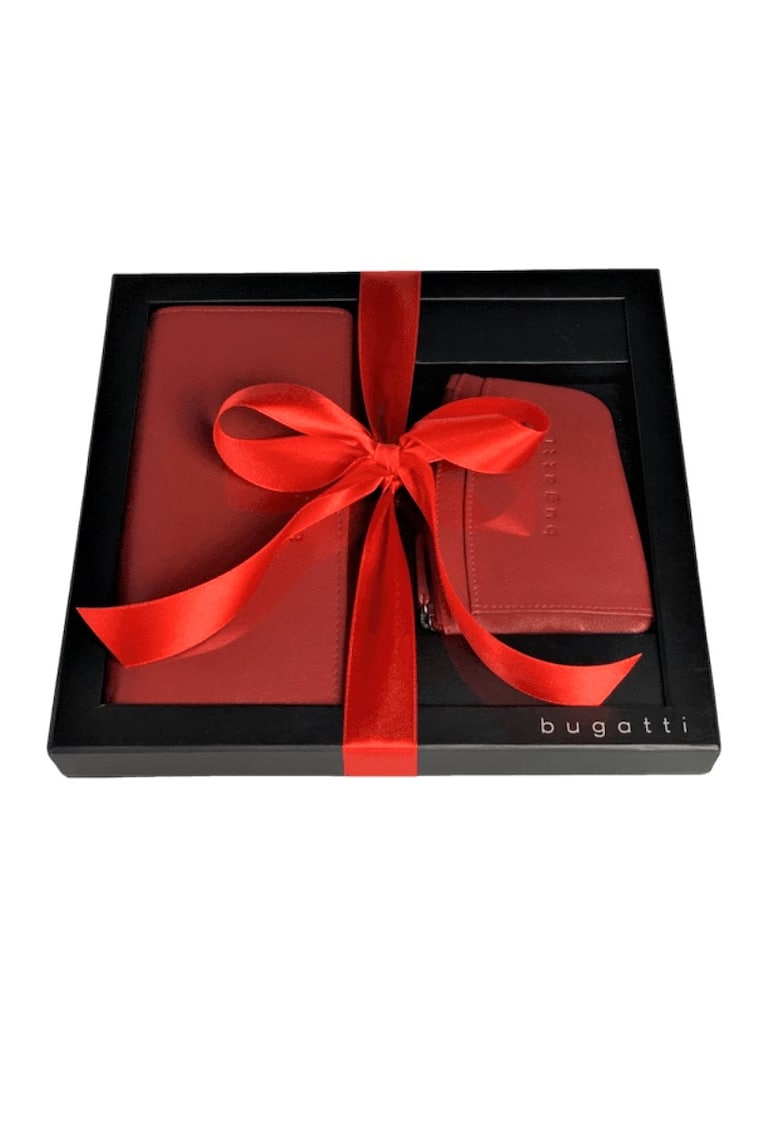 Set portofel si portchei femei -  491317 - piele naturala - rosu