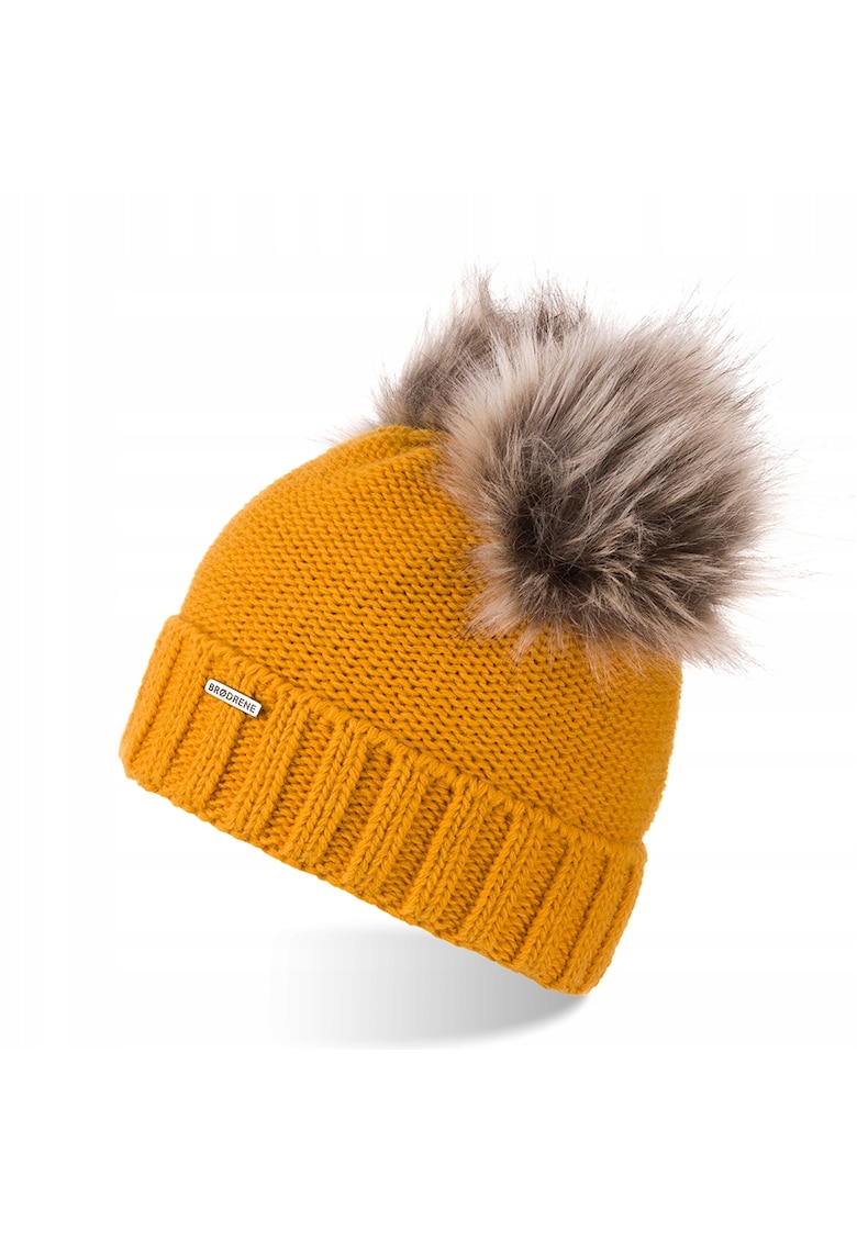 Caciula pentru iarna dama - Brodrene - Lana - 55-58 cm - Galben