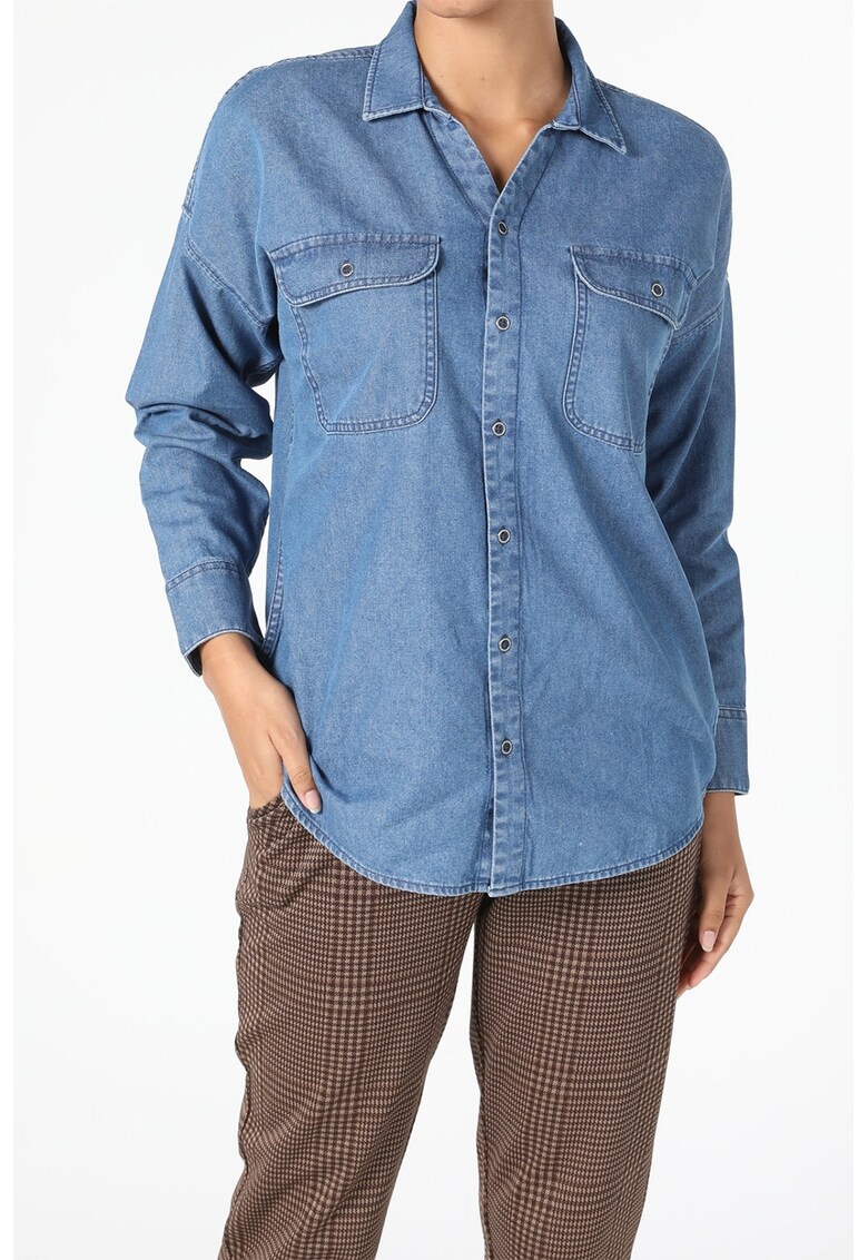 Camasa de denim cu buzunare pe piept