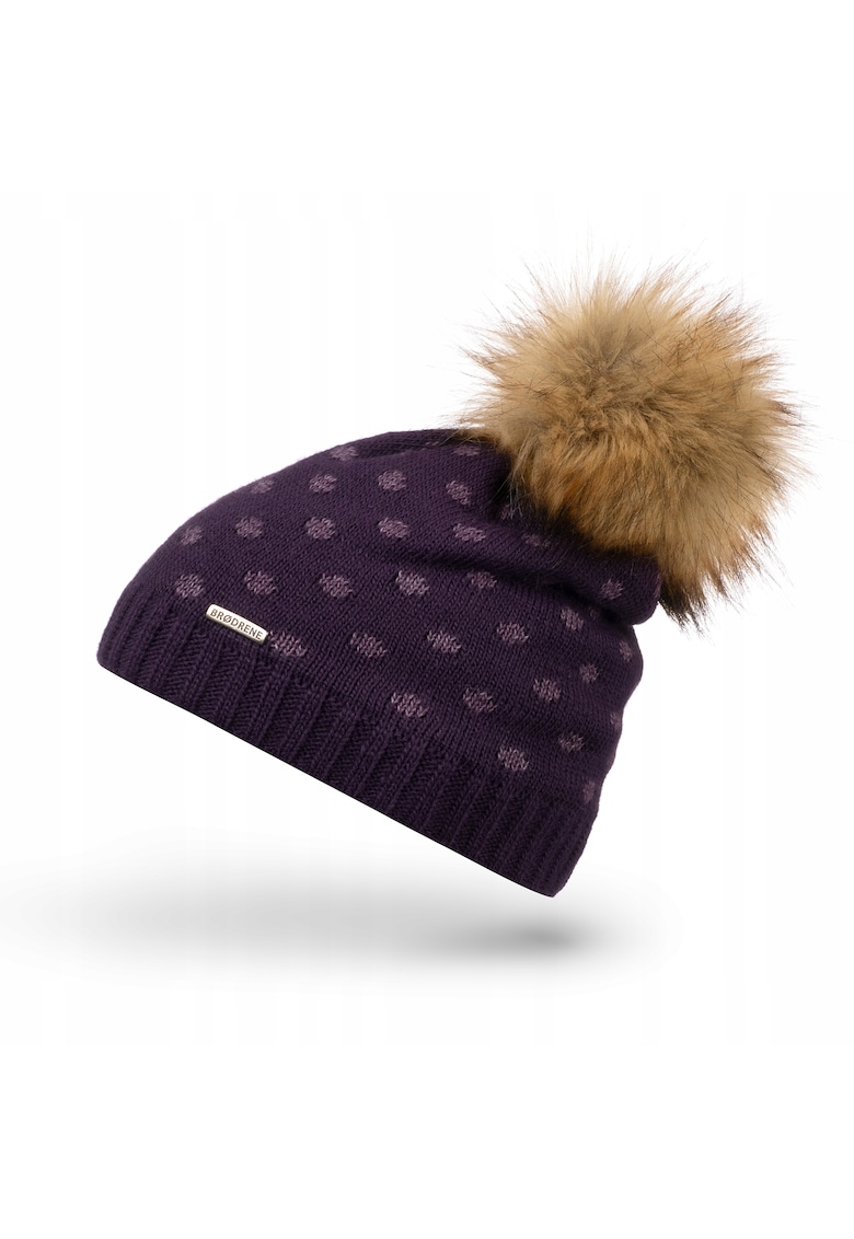 Caciula cu ciucure dama - Brodrene - Acril - 55-58 cm - Mov inchis