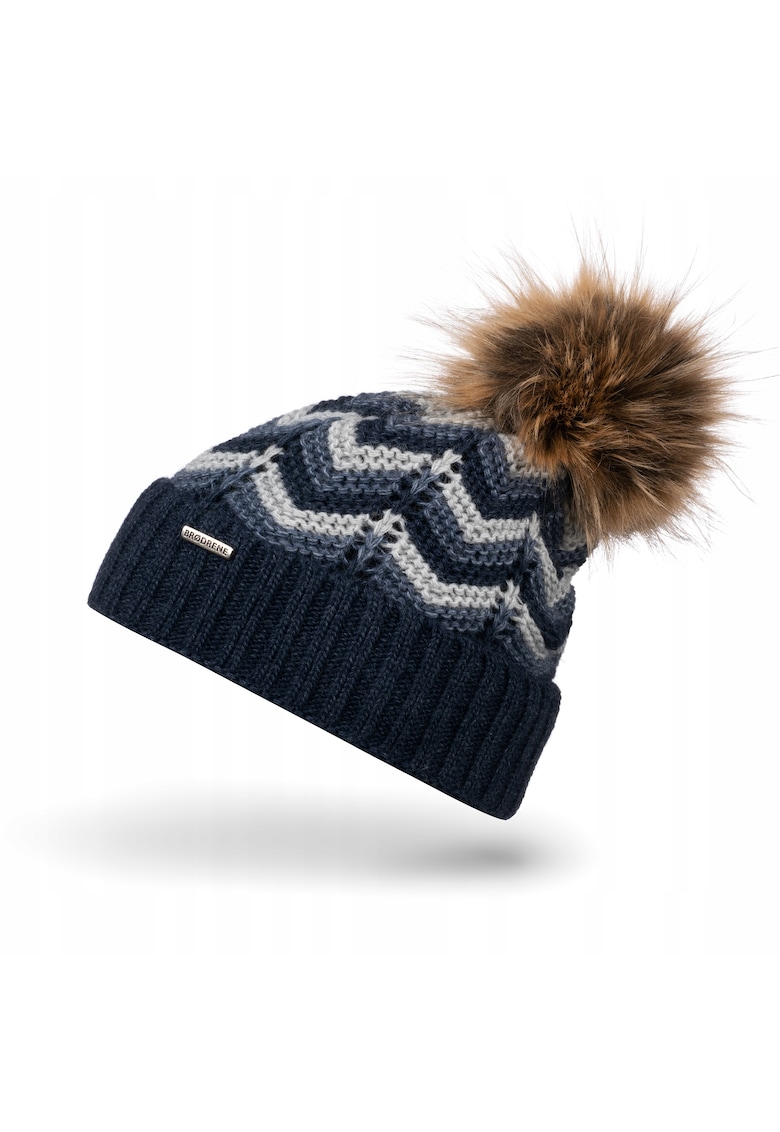 Caciula cu ciucure dama - Brodrene - Acril - 55-58 cm - Bleumarin