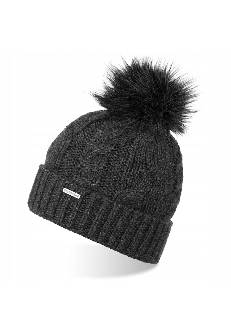 Caciula cu ciucure dama - Brodrene - Lana - 55-58 cm - Gri inchis