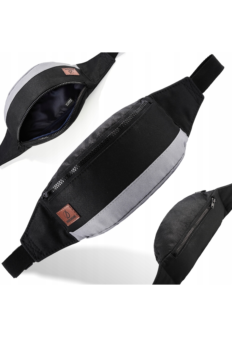 Borseta barbati Brodrene - Poliester - 24x7x11 cm - Negru / Gri