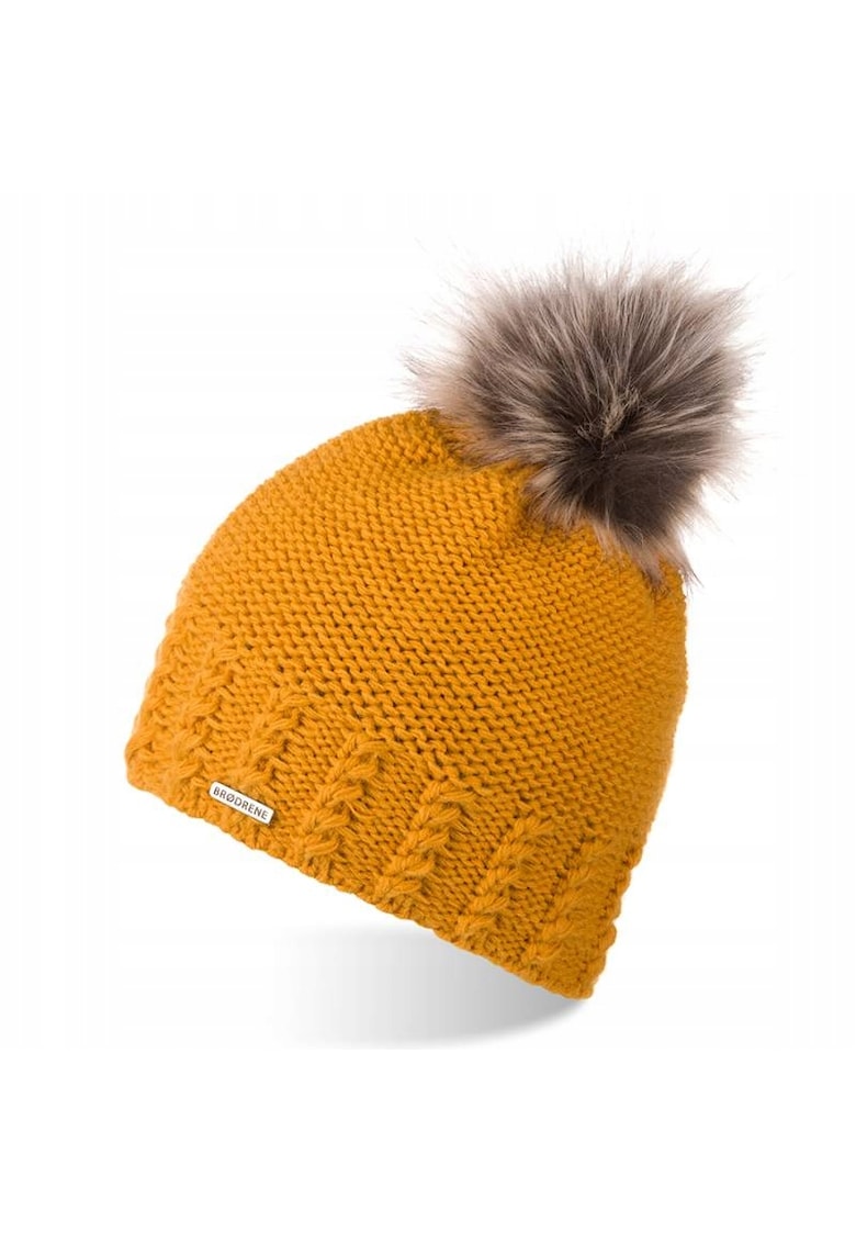 Caciula cu ciucure dama - Brodrene - Lana - 55-58 cm - Galben