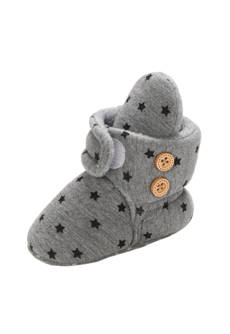 Cizme Cu Stelute Negre Si Cu Nasturei - Peste glezna - Textil - Baieti - Velcro - Gri