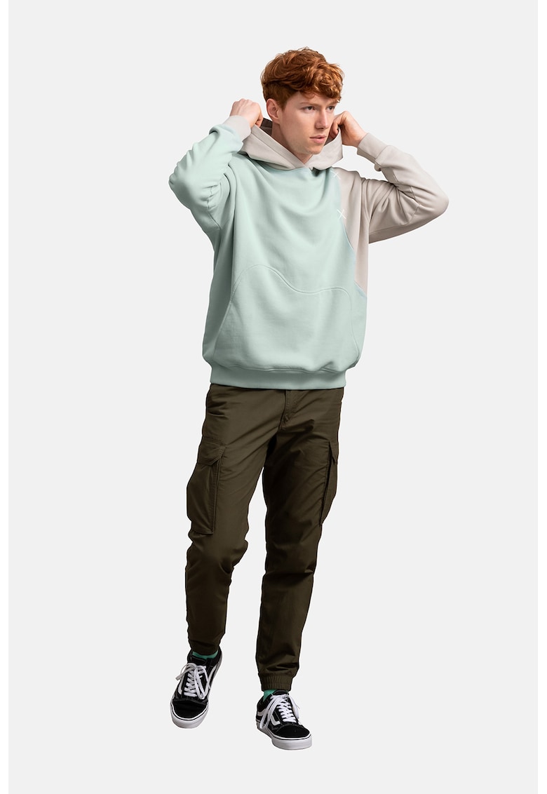 Hanorac unisex cu maneci contrastante - Alb fildes/Verde menta