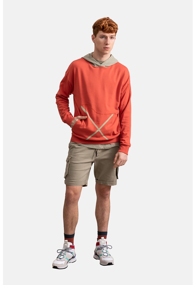 Hanorac unisex cu buzunar kangaroo - Coral/Grej