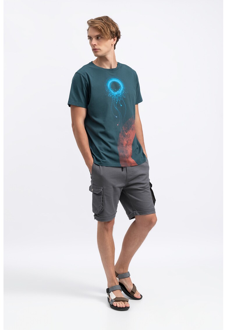 Tricou unisex cu imprimeu grafic - Caramiziu/Albastru petrol