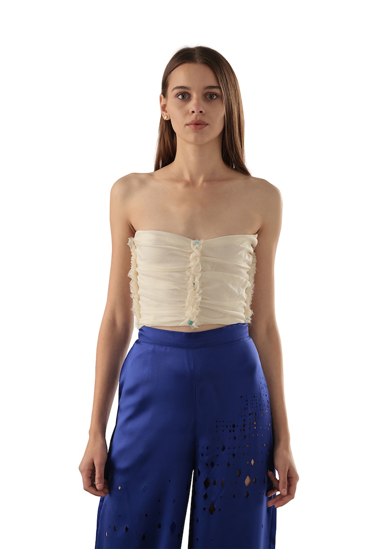 Top de matase cu decolteu pe umeri