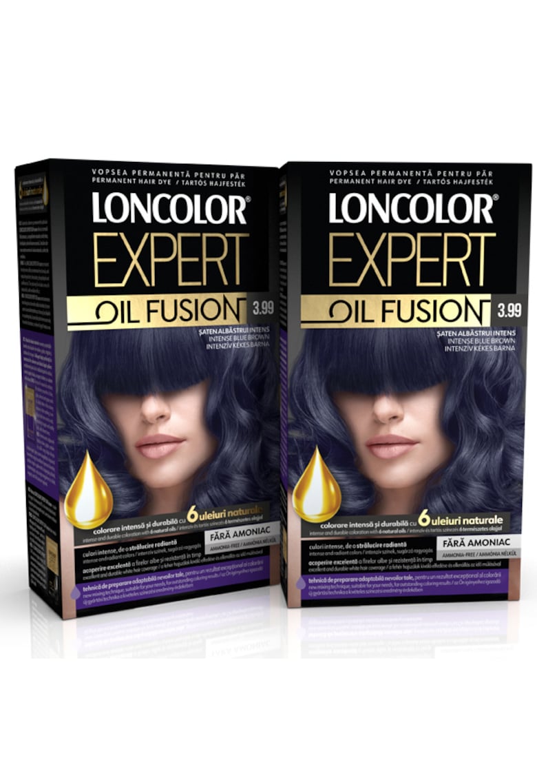 Pachet 2x: Vopsea de par permanenta  Expert Oil Fusion 3.99 Saten Albastrui Intens - 100 ml