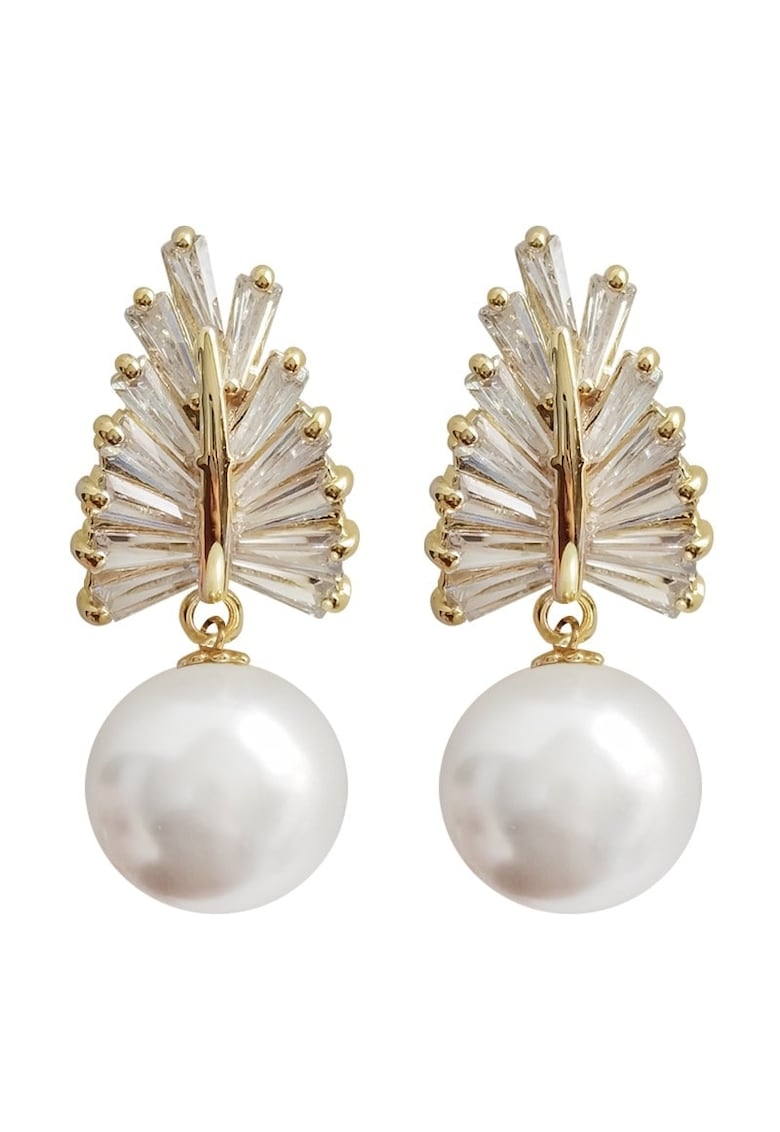 Cercei aurii - cu perle si pietre din zirconiu - Cory C15 -