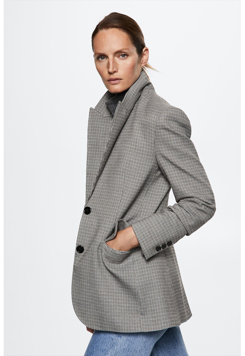 Sacou cu imprimeu houndstooth si revere decupate Selena