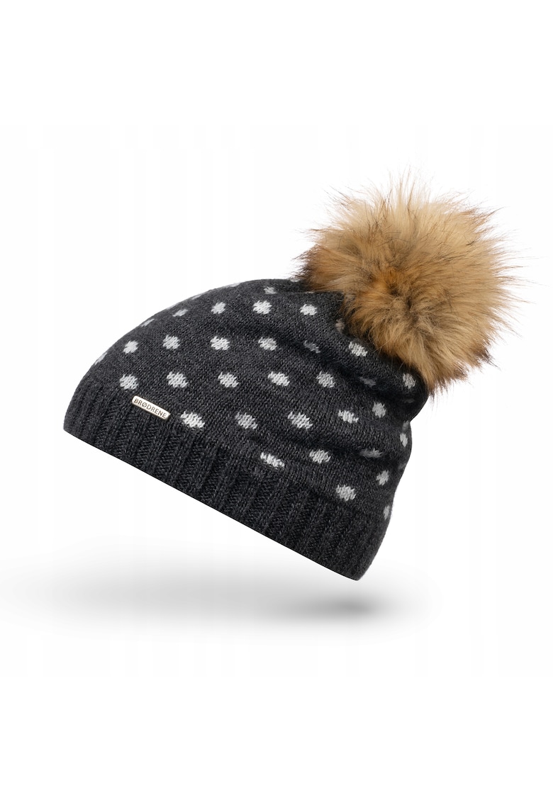 Caciula cu ciucure dama - Brodrene - Acril - 55-58 cm - Gri inchis