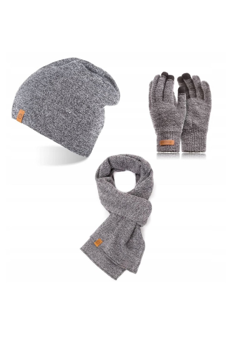 Set caciula cu fular si manusi barbati Brodrene - Acril - Gri