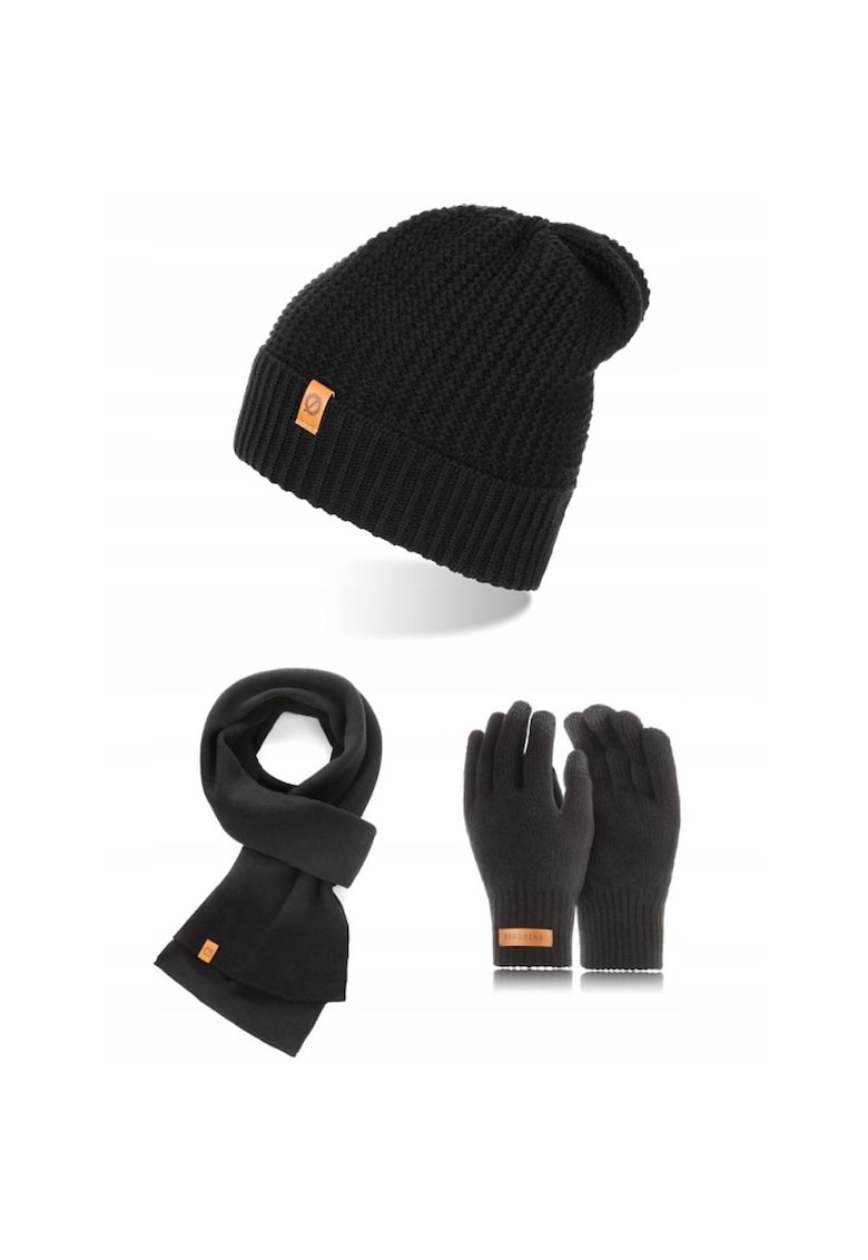 Set caciula cu fular si manusi barbati Brodrene - Acril - Negru