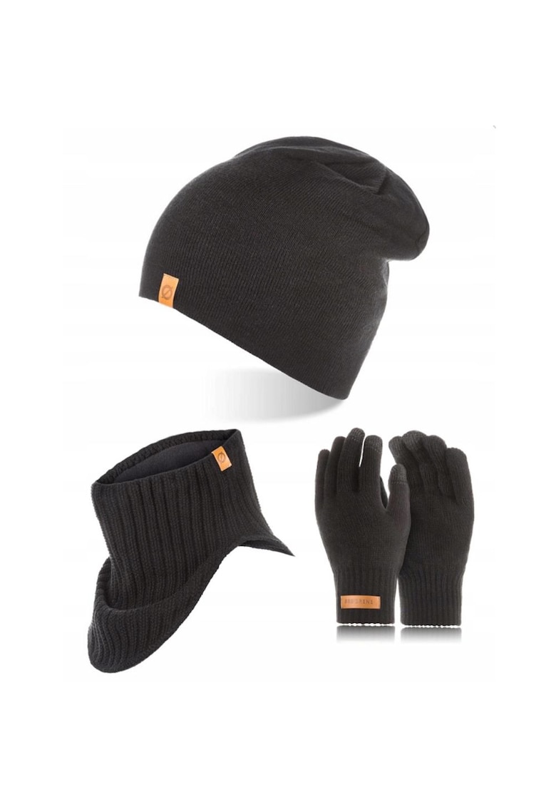 Set caciula cu fular si manusi barbati Brodrene - Acril - Negru