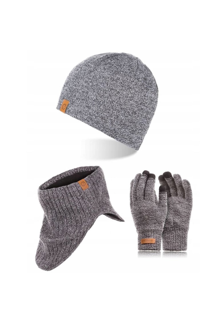 Set caciula cu fular si manusi barbati Brodrene - Acril - Gri
