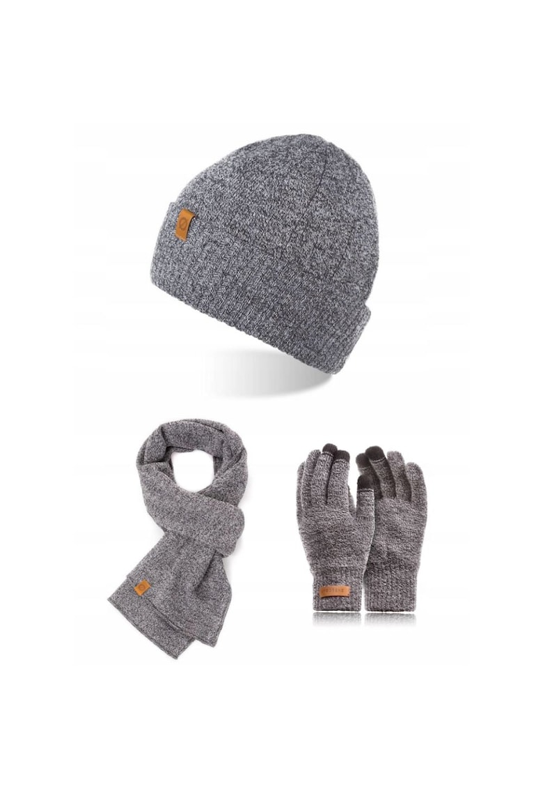 Set caciula cu fular si manusi barbati Brodrene - Acril - Gri