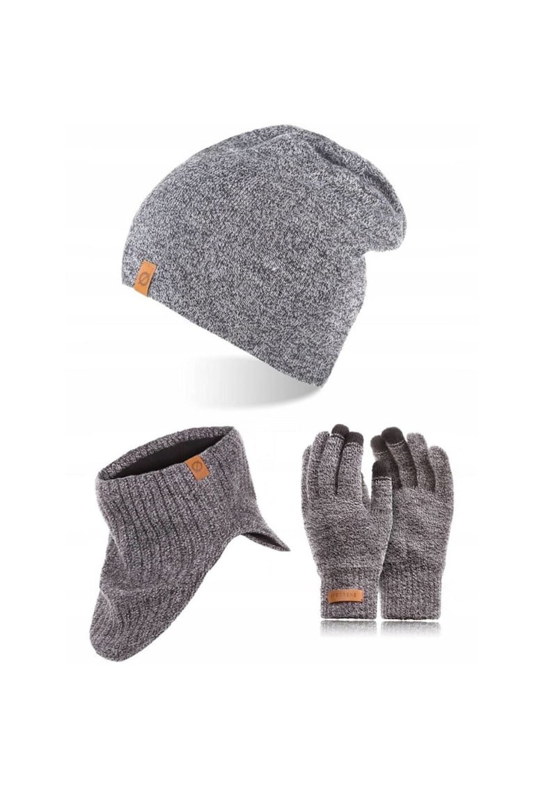 Set caciula cu fular si manusi barbati Brodrene - Acril - Gri