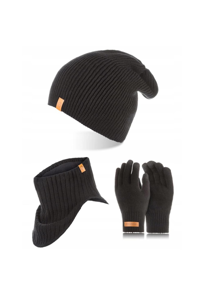 Broedrene Set caciula cu fular si manusi barbati Brodrene - Acril - Negru