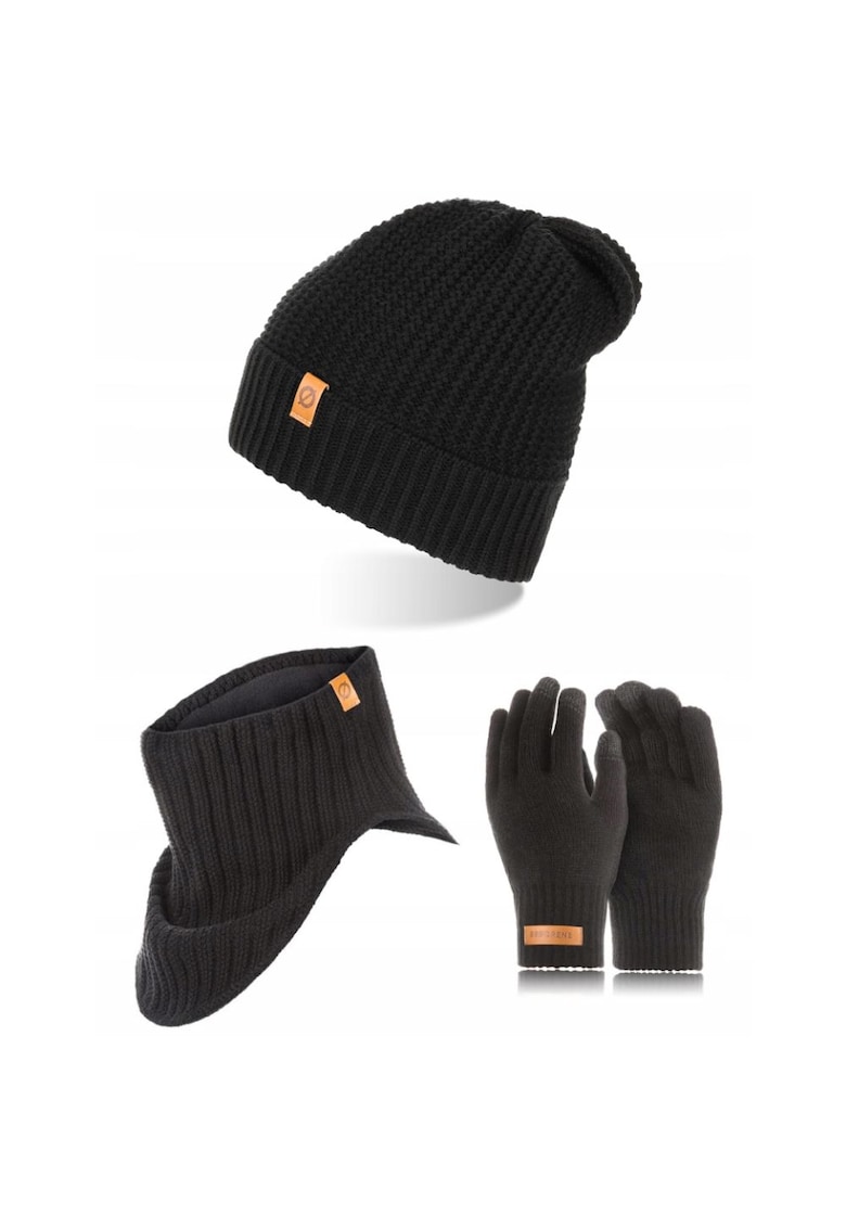 Set caciula cu fular si manusi barbati Brodrene - Acril - Negru