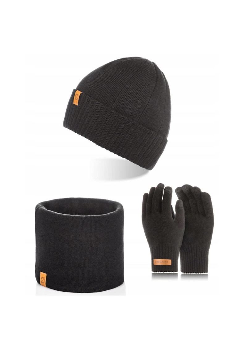Set caciula cu fular si manusi barbati Brodrene - Acril - Negru