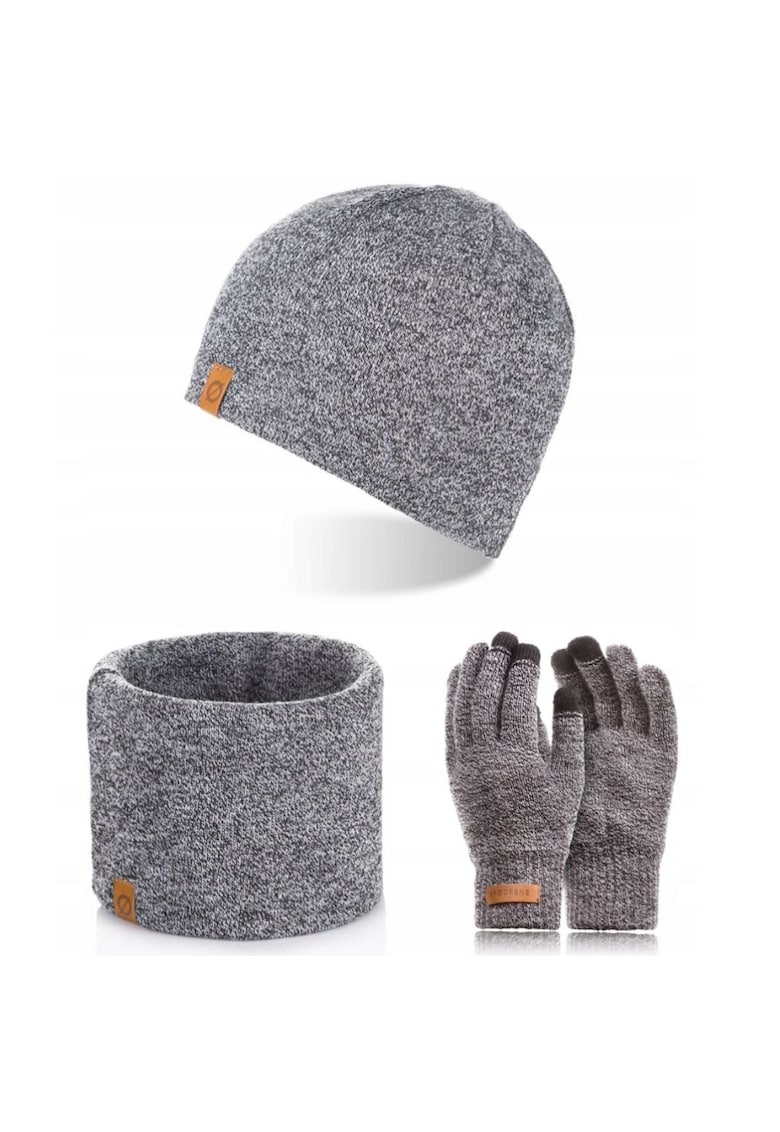 Set caciula cu fular si manusi barbati Brodrene - Acril - Gri