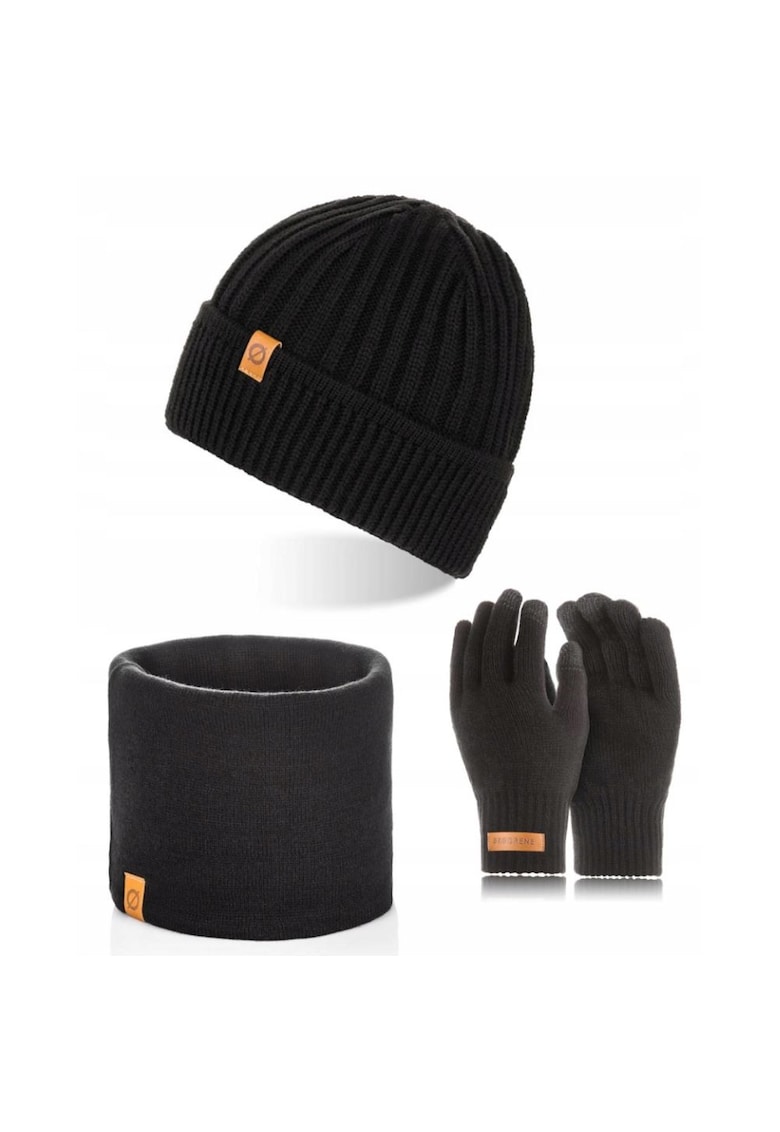 Set caciula cu fular si manusi barbati Brodrene - Acril - Negru