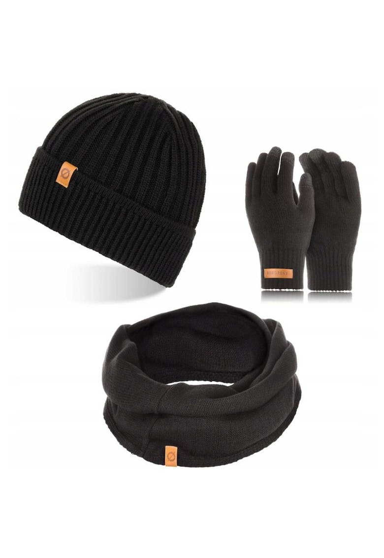 Set caciula cu fular si manusi barbati Brodrene - Acril - Negru