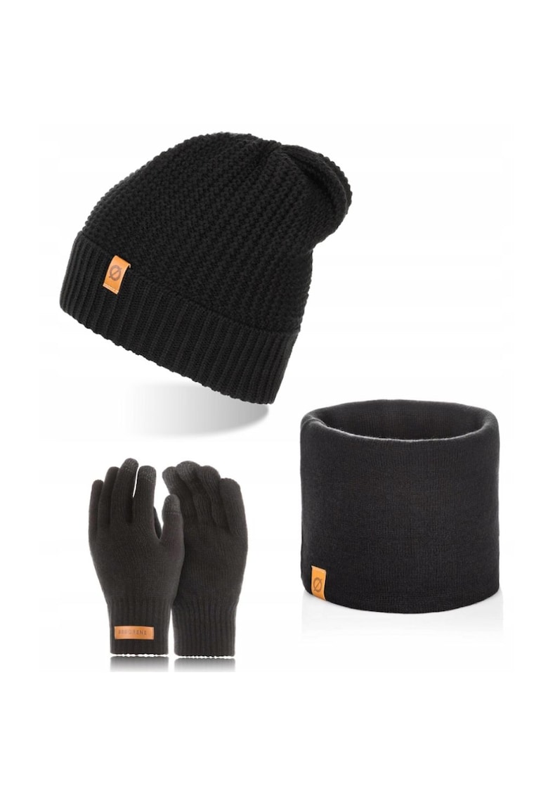 Set caciula cu fular si manusi barbati Brodrene - Acril - Negru