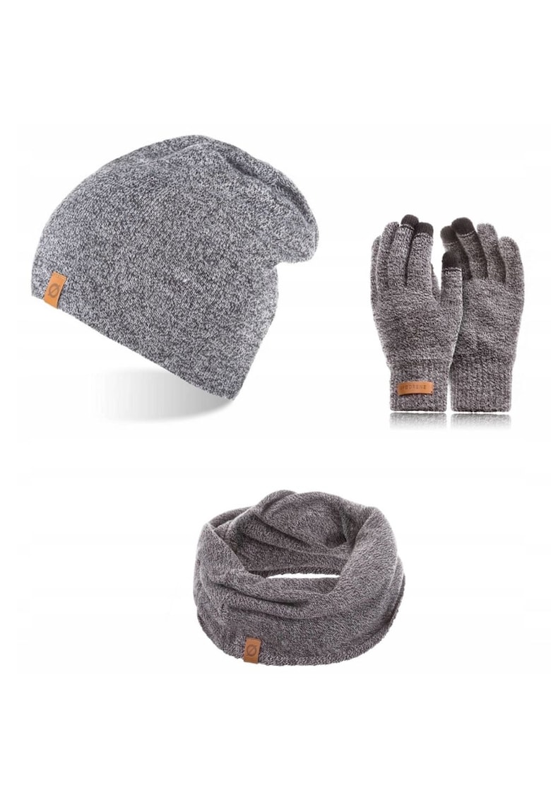 Set caciula cu fular si manusi barbati Brodrene - Acril - Gri