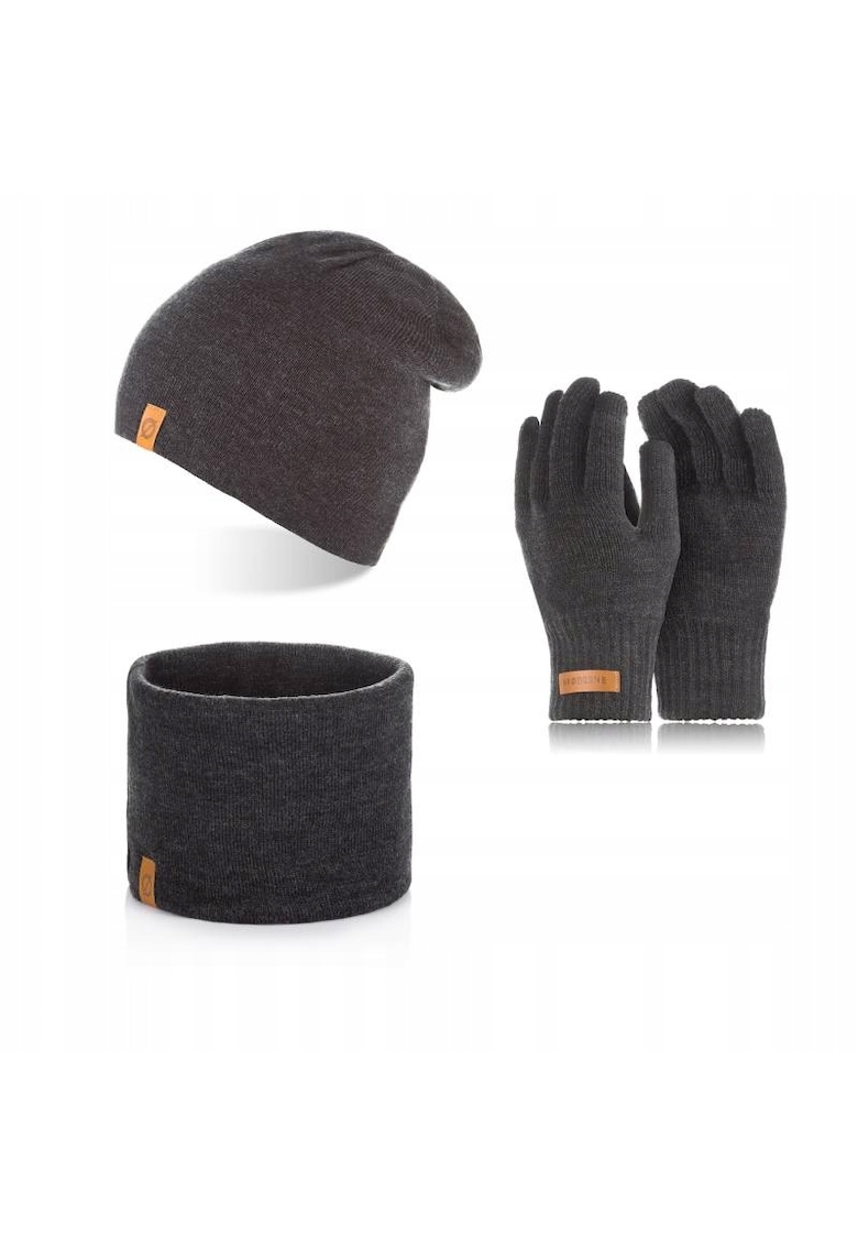 Set caciula - manusi si fular barbati - Brodrene - Acril - Dimensiune universala - Gri