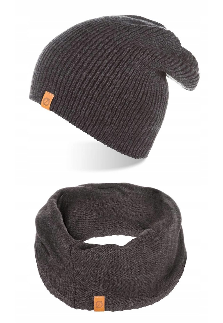 Set caciula si fular barbati - Brodrene - Lana - Dimensiune universala - Gri