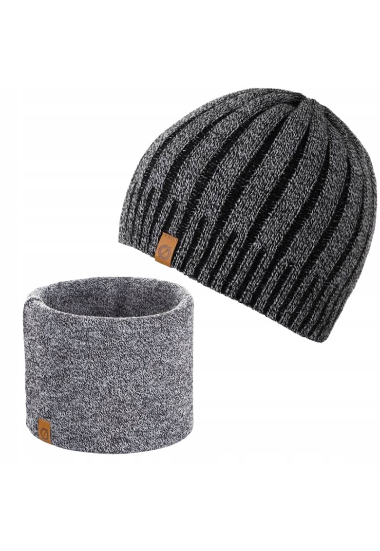 Set caciula + fular tip guler barbati - Brodrene - Acril - Circumferinta 56-60 cm - Fular 27 x 26 cm - Gri