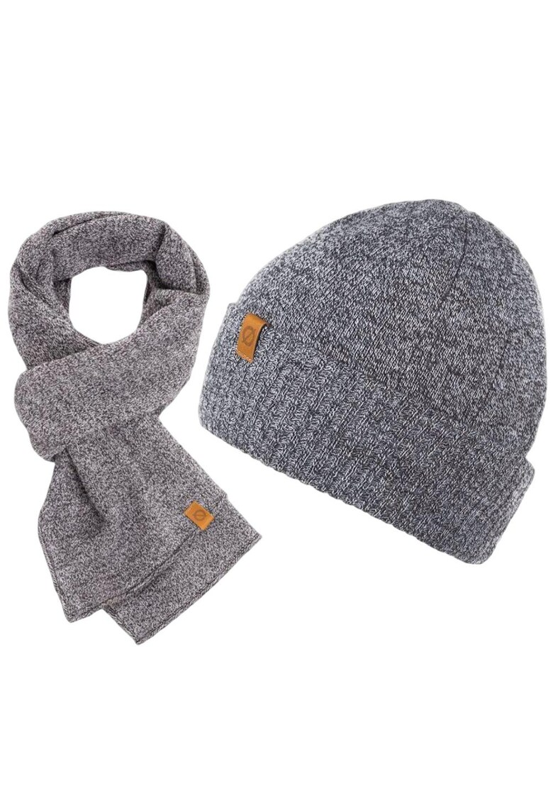 Set caciula + fular barbati - Brodrene - Acril - Circumferinta 56-60 cm - Fular 150 x 40 cm - Gri deschis