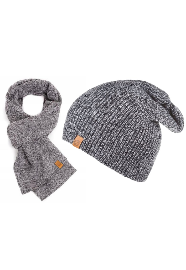 Set caciula + fular barbati - Brodrene - Acril - Circumferinta 56-60 cm - Fular 150 x 40 cm - Gri deschis