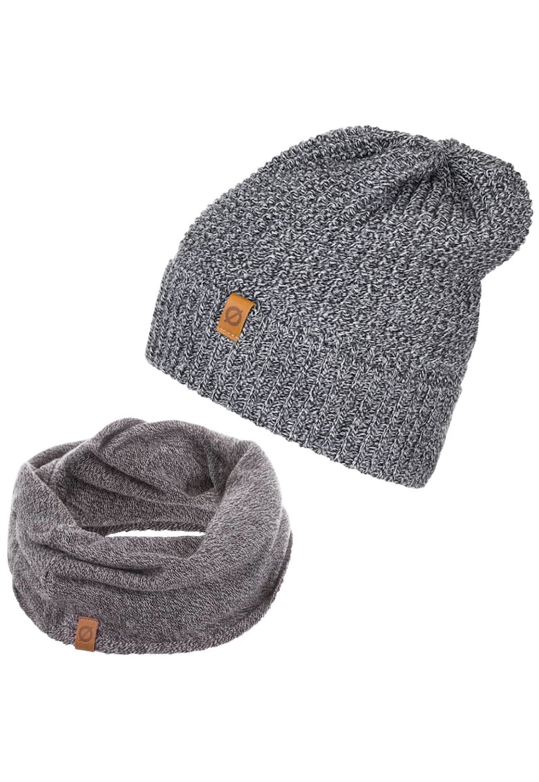 Set caciula + fular tip guler barbati - Brodrene - Acril - Circumferinta 56-60 cm - Fular 78 x 40 cm - Gri deschis