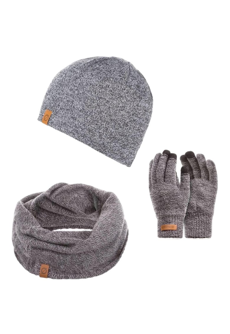 Set 3 in 1 barbati - Brodrene - Caciula + fular tip guler + manusi - Acril - Circumferinta 56-60 cm - Gri deschis