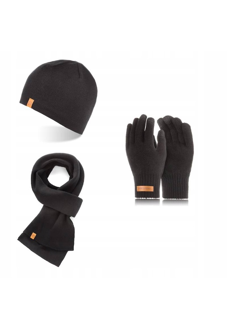 Set caciula - manusi si fular barbati - Brodrene - Fleece - Dimensiune universala - Negru