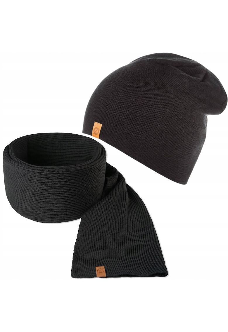 Set caciula si fular barbati - Brodrene - Acril - Dimensiune universala - Negru