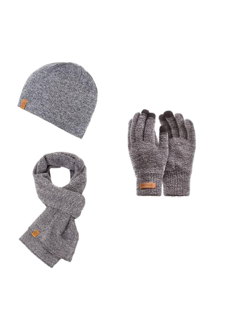 Set 3 in 1 barbati - Brodrene - Caciula + fular + manusi - Acril - Circumferinta 56-60 cm - Gri deschis