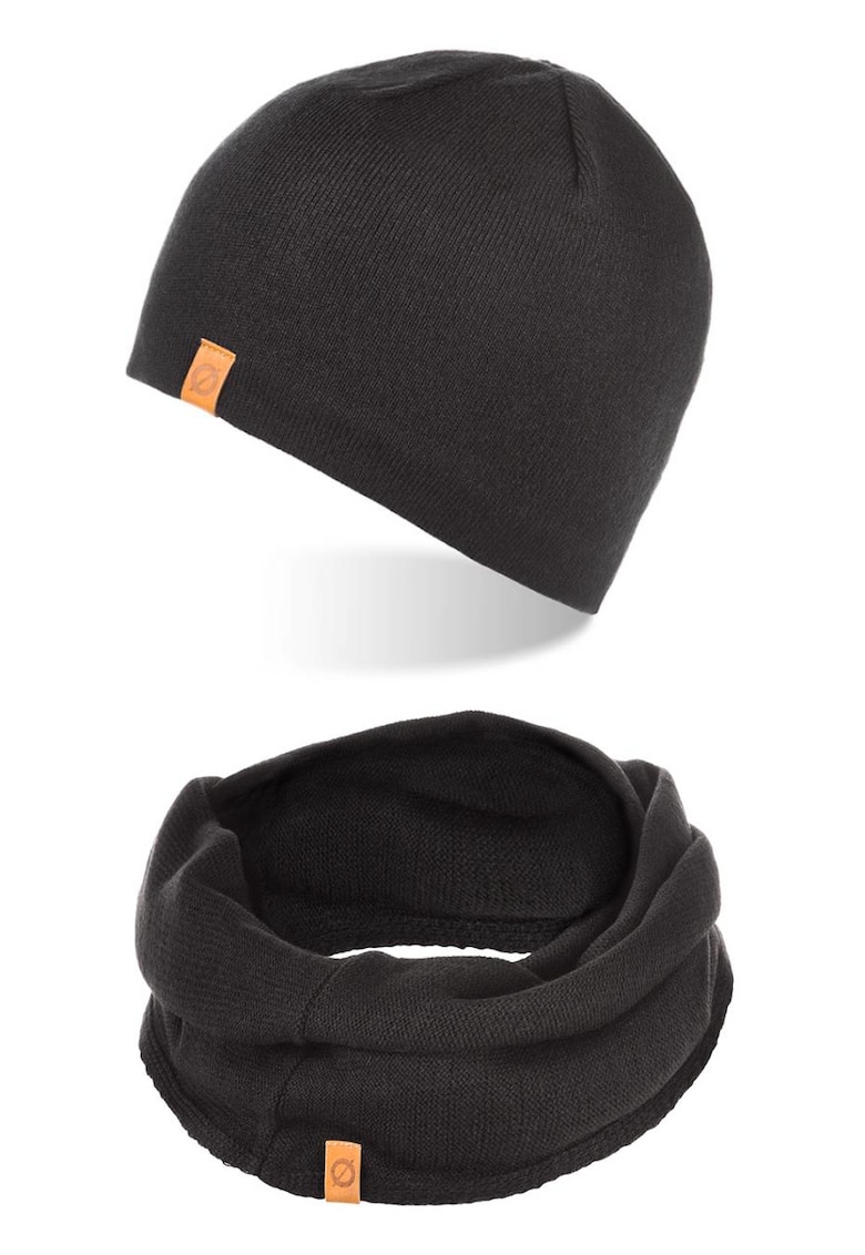 Set caciula si fular barbati - Brodrene - Fleece - Dimensiune universala - Negru