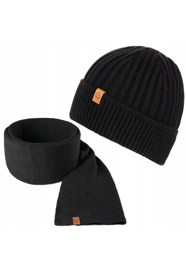 Set caciula si fular barbati - Brodrene - Acril - Dimensiune universala - Negru